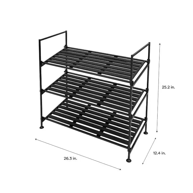 Organize It All 3 Tier Shoe Rack Resin Collection: Metal Frame, Freestanding Shoe Organizer, Holds 9 Pairs, Black
