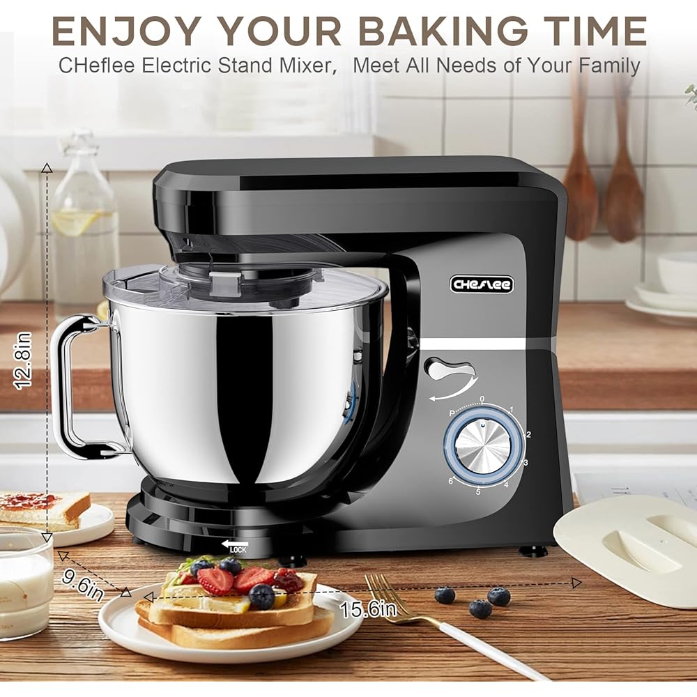 CHeflee Robot Pâtissier 1800W Robot Pétrin Professionnel 7.2 Litres Faible Bruit Robot de Cuisine Multifonction avec Fouet,Batteur,Crochet,Bol d'Acier Inoxydable,6 Vitesses ﻿ : Cuisine et Maison
