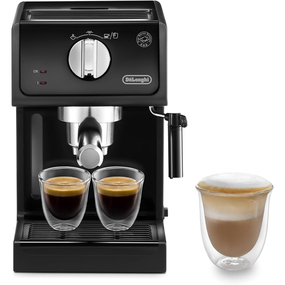 De'Longhi Machine à expresso ECP 31.21 | Porte-filtre avec finition aluminium | Buse de mousse de lait | 1 ou 2 tasses Espresso | Convient également pour les dosettes | Noir : Cuisine et Maison