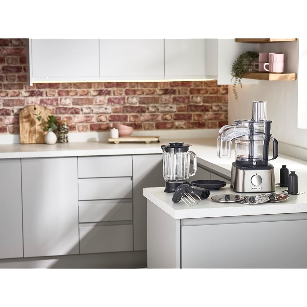 Kenwood Multipro Compact + FDM315SS Robot de cuisine compact, 2,1 l, balance intégrée, couteau en acier inoxydable, 4 disques de travail et 5 autres accessoires, boîtier en métal, 800 W, argenté : Cuisine et Maison