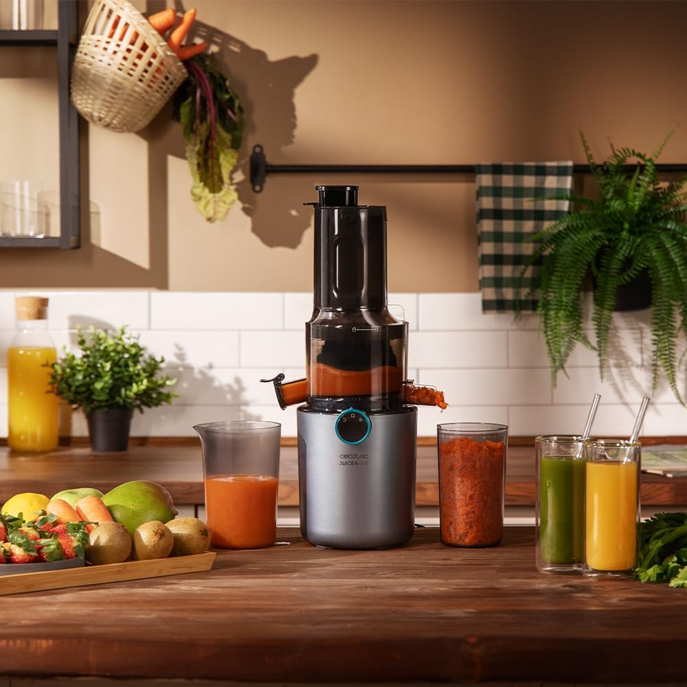 Cecotec Extracteur de Jus pour Fruits et Légumes à Pression à Froid Juice&Live 1500 Slim. Moteur DC de 200W, 1 Vitesse et Fonction Inverse, Ouverture de 82 mm, 55±5 RPM, Montage et Nettoyage Faciles : Cuisine et Maison
