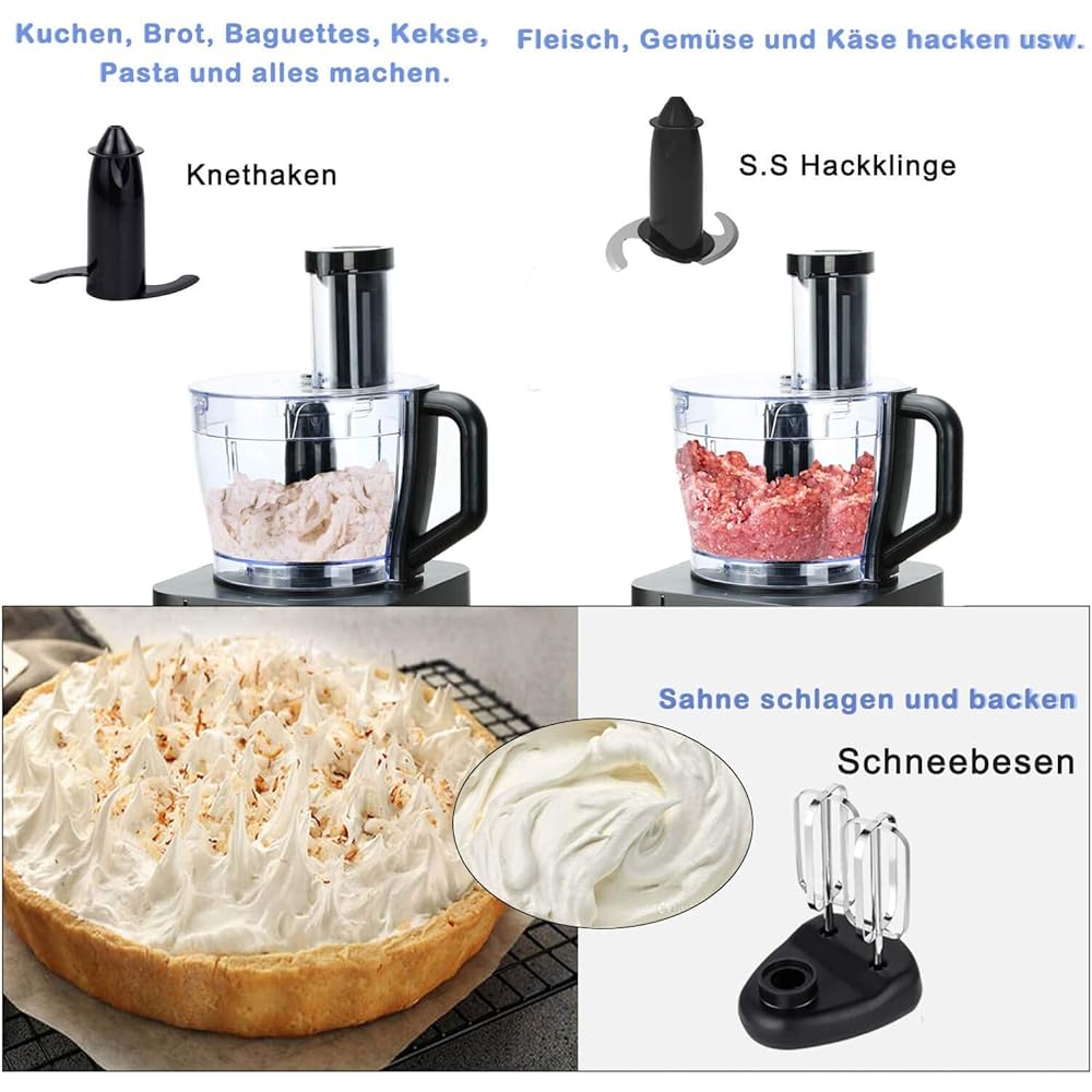 TopStrong Robot Cuisine Multifonction,1100W Robot Multifonction,11 en 1 Robot Culinaire inclus Hachoir, Crochet Pétrisseur,Mixeur, Presse-agrumes et Moulin à Café, 3,2L Bol et 1,5L Blender : Cuisine et Maison