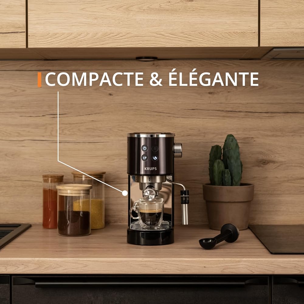 KRUPS Virtuoso+ Machine expresso à pompe, 15 bars, Thermoblock, Acier inoxydable, Buse vapeur, Arrêt automatique, Espresso et cappuccino, Qualité digne d'un barista, Buse vapeur XP444G10 : Cuisine et Maison