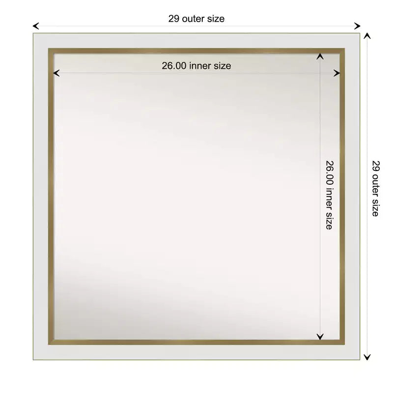 29" x 29" Non-Beveled Eva Narrow Bathroom Wall Mirror White - Amanti Art: Modern Square Polystyrene Frame, Includes Mounting Hardware