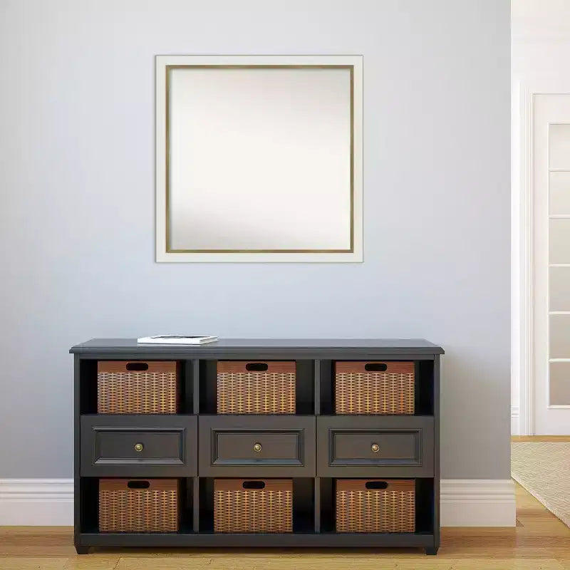 29" x 29" Non-Beveled Eva Narrow Bathroom Wall Mirror White - Amanti Art: Modern Square Polystyrene Frame, Includes Mounting Hardware