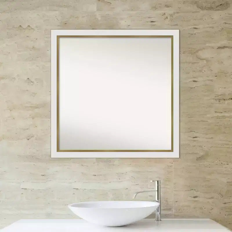 29" x 29" Non-Beveled Eva Narrow Bathroom Wall Mirror White - Amanti Art: Modern Square Polystyrene Frame, Includes Mounting Hardware