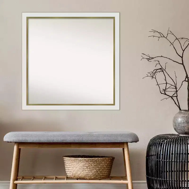 29" x 29" Non-Beveled Eva Narrow Bathroom Wall Mirror White - Amanti Art: Modern Square Polystyrene Frame, Includes Mounting Hardware