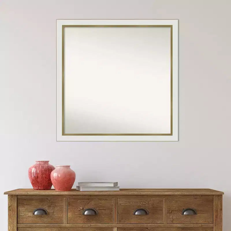 29" x 29" Non-Beveled Eva Narrow Bathroom Wall Mirror White - Amanti Art: Modern Square Polystyrene Frame, Includes Mounting Hardware