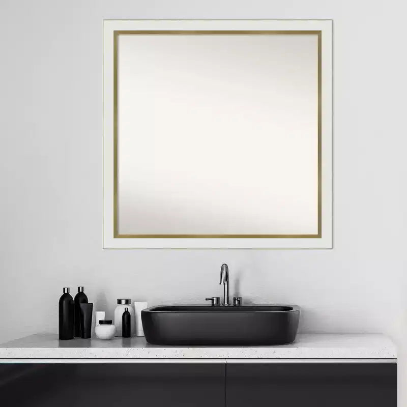 29" x 29" Non-Beveled Eva Narrow Bathroom Wall Mirror White - Amanti Art: Modern Square Polystyrene Frame, Includes Mounting Hardware