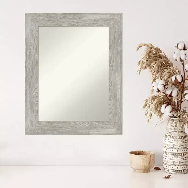 24" x 30" Non-Beveled Dove Gray Wash Wall Mirror - Amanti Art: Modern Rectangular Vanity, Includes Mount Hardware