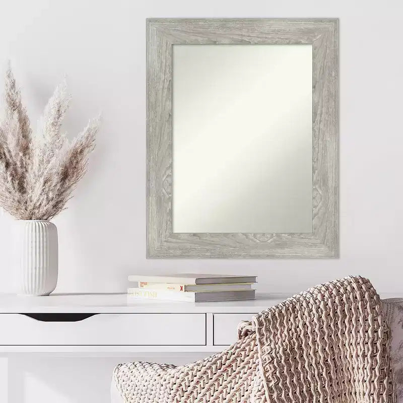 24" x 30" Non-Beveled Dove Gray Wash Wall Mirror - Amanti Art: Modern Rectangular Vanity, Includes Mount Hardware