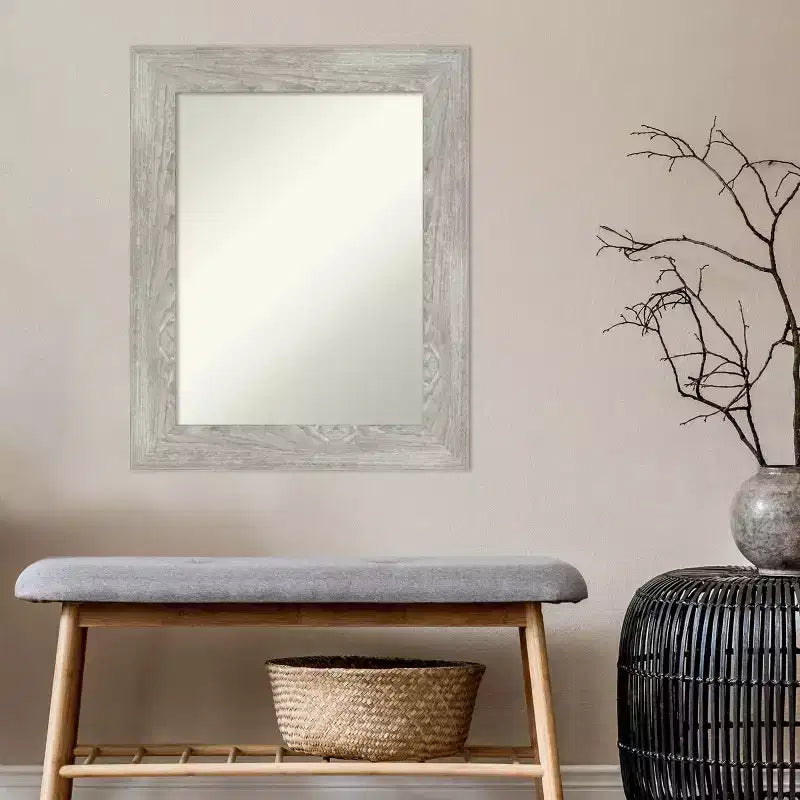 24" x 30" Non-Beveled Dove Gray Wash Wall Mirror - Amanti Art: Modern Rectangular Vanity, Includes Mount Hardware