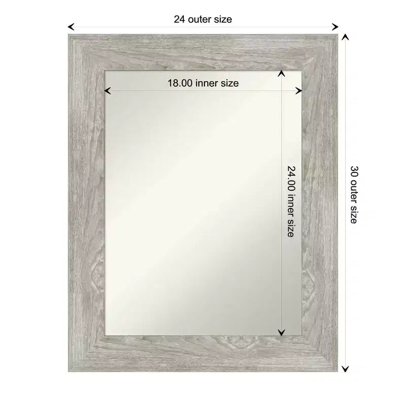 24" x 30" Non-Beveled Dove Gray Wash Wall Mirror - Amanti Art: Modern Rectangular Vanity, Includes Mount Hardware