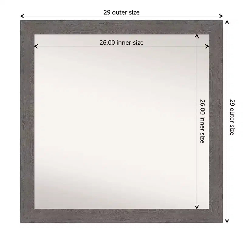 30" x 30" Non-Beveled Rustic Plank Gray Narrow Bathroom Wall Mirror - Amanti Art: Square, Polystyrene Frame, Wall Mounted