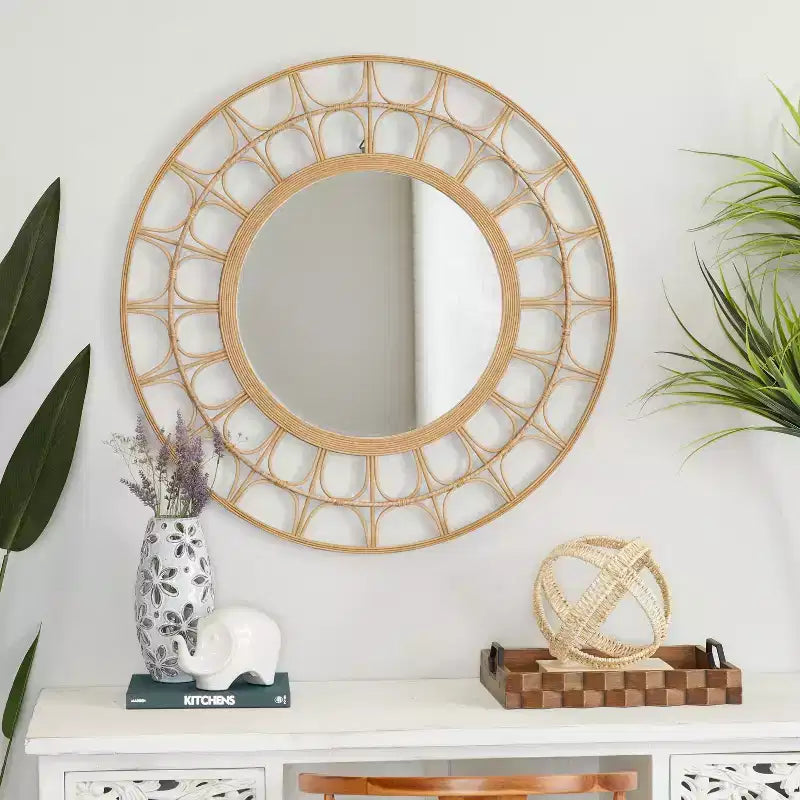 Bohemian Bamboo Starburst Wall Mirror Brown - Olivia & May