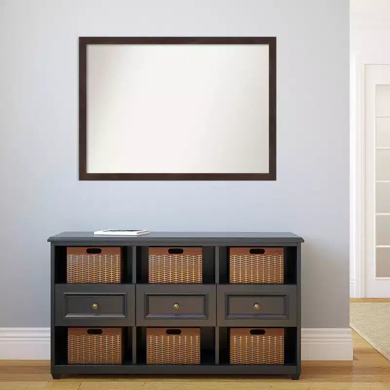 41" x 30" Non-Beveled Fresco Dark Walnut Wood Wall Mirror - Amanti Art