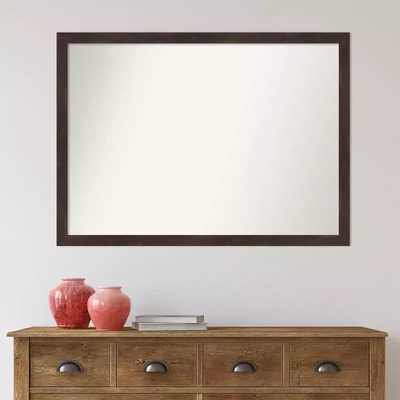 41" x 30" Non-Beveled Fresco Dark Walnut Wood Wall Mirror - Amanti Art