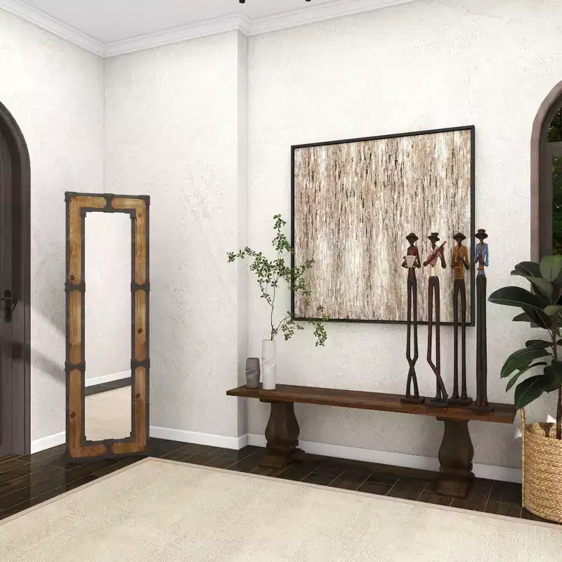 Rustic Wood Floor Mirror Brown - Olivia & May: Freestanding, Decorative, Ornate Wooden, No Assembly Required