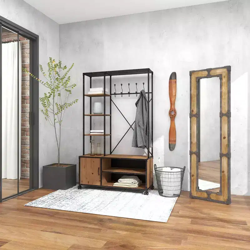 Rustic Wood Floor Mirror Brown - Olivia & May: Freestanding, Decorative, Ornate Wooden, No Assembly Required
