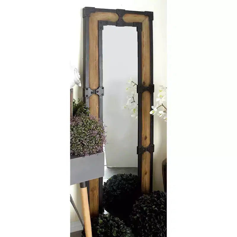 Rustic Wood Floor Mirror Brown - Olivia & May: Freestanding, Decorative, Ornate Wooden, No Assembly Required