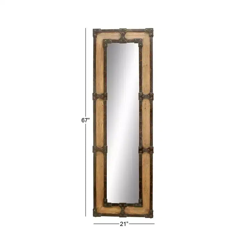 Rustic Wood Floor Mirror Brown - Olivia & May: Freestanding, Decorative, Ornate Wooden, No Assembly Required