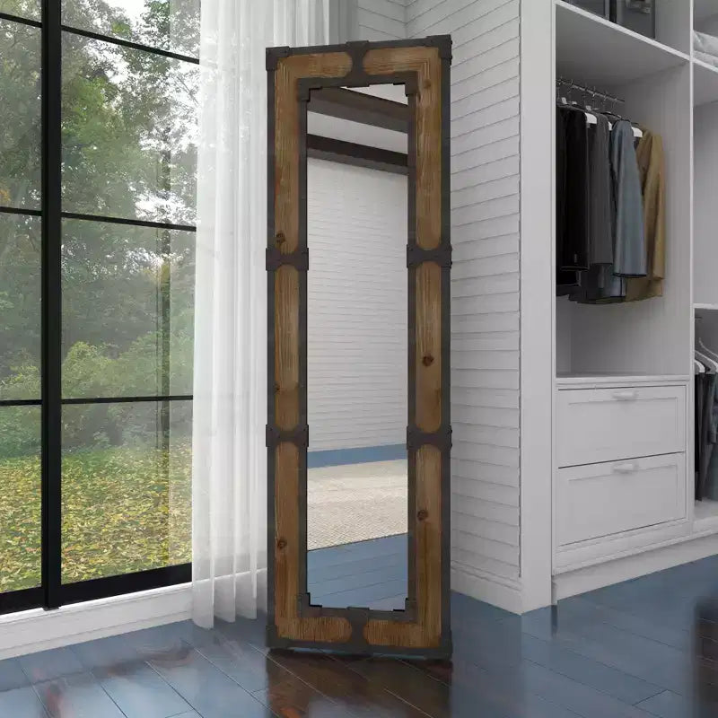 Rustic Wood Floor Mirror Brown - Olivia & May: Freestanding, Decorative, Ornate Wooden, No Assembly Required