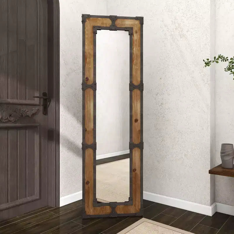 Rustic Wood Floor Mirror Brown - Olivia & May: Freestanding, Decorative, Ornate Wooden, No Assembly Required