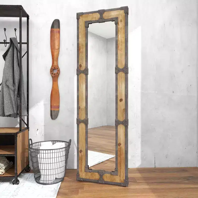 Rustic Wood Floor Mirror Brown - Olivia & May: Freestanding, Decorative, Ornate Wooden, No Assembly Required