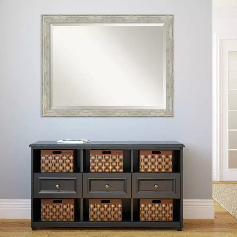 45" x 35" Crackled Metallic Framed Wall Mirror Silver - Amanti Art: Modern Rectangle Beveled, Polystyrene Frame, No Assembly Required