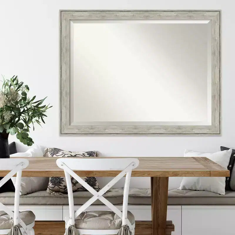45" x 35" Crackled Metallic Framed Wall Mirror Silver - Amanti Art: Modern Rectangle Beveled, Polystyrene Frame, No Assembly Required