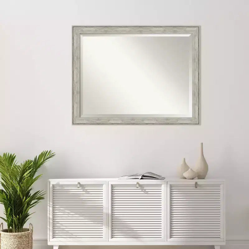 45" x 35" Crackled Metallic Framed Wall Mirror Silver - Amanti Art: Modern Rectangle Beveled, Polystyrene Frame, No Assembly Required