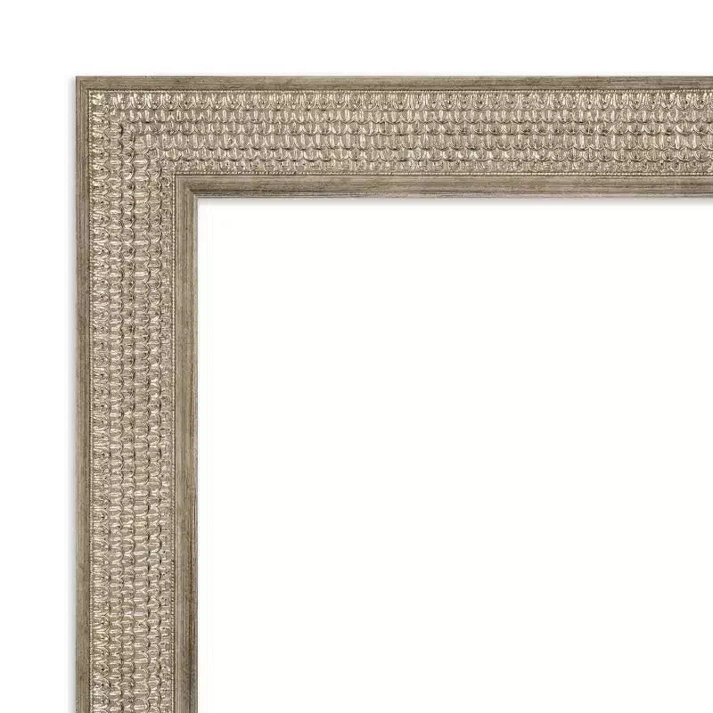 42" x 30" Non-Beveled Trellis Silver Wood Bathroom Wall Mirror - Amanti Art: Modern Rectangular Design, Includes Mount Hardware
