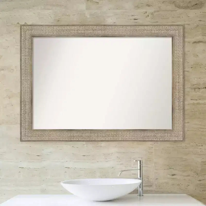 42" x 30" Non-Beveled Trellis Silver Wood Bathroom Wall Mirror - Amanti Art: Modern Rectangular Design, Includes Mount Hardware