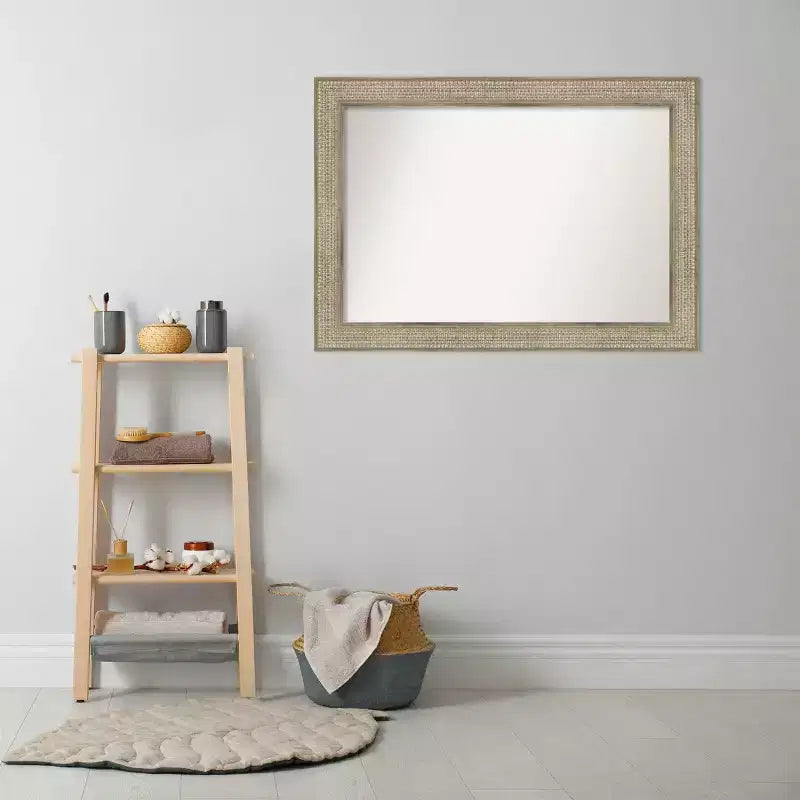 42" x 30" Non-Beveled Trellis Silver Wood Bathroom Wall Mirror - Amanti Art: Modern Rectangular Design, Includes Mount Hardware