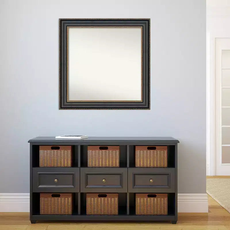32" x 32" Non-Beveled Thomas Black Bronze Bathroom Wall Mirror - Amanti Art: Modern Square Polystyrene Frame, Includes Mount Hardware