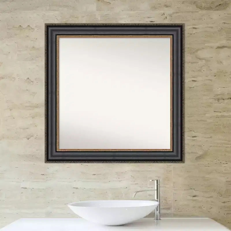 32" x 32" Non-Beveled Thomas Black Bronze Bathroom Wall Mirror - Amanti Art: Modern Square Polystyrene Frame, Includes Mount Hardware