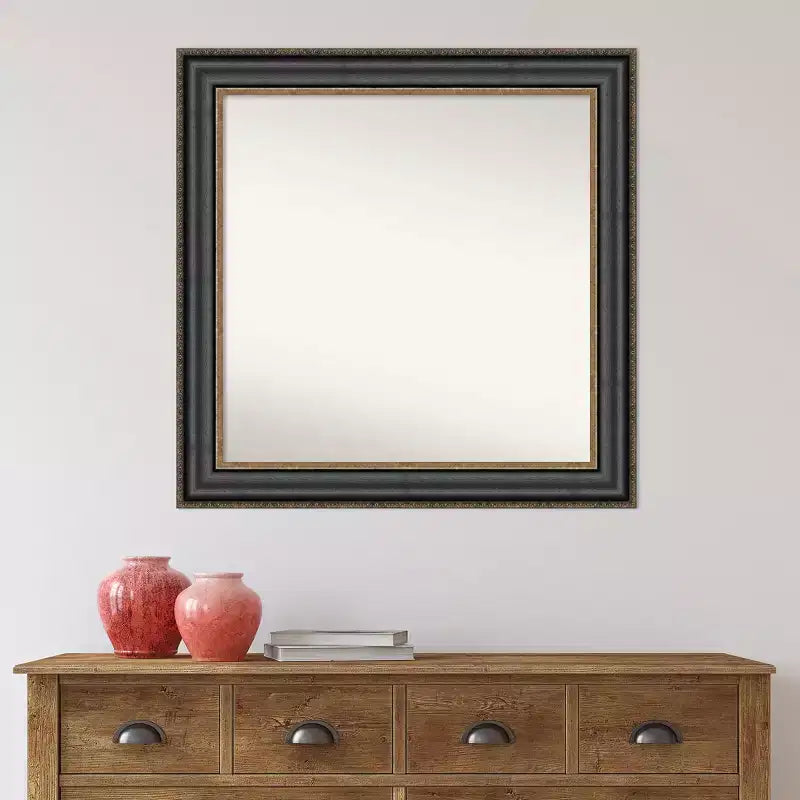 32" x 32" Non-Beveled Thomas Black Bronze Bathroom Wall Mirror - Amanti Art: Modern Square Polystyrene Frame, Includes Mount Hardware