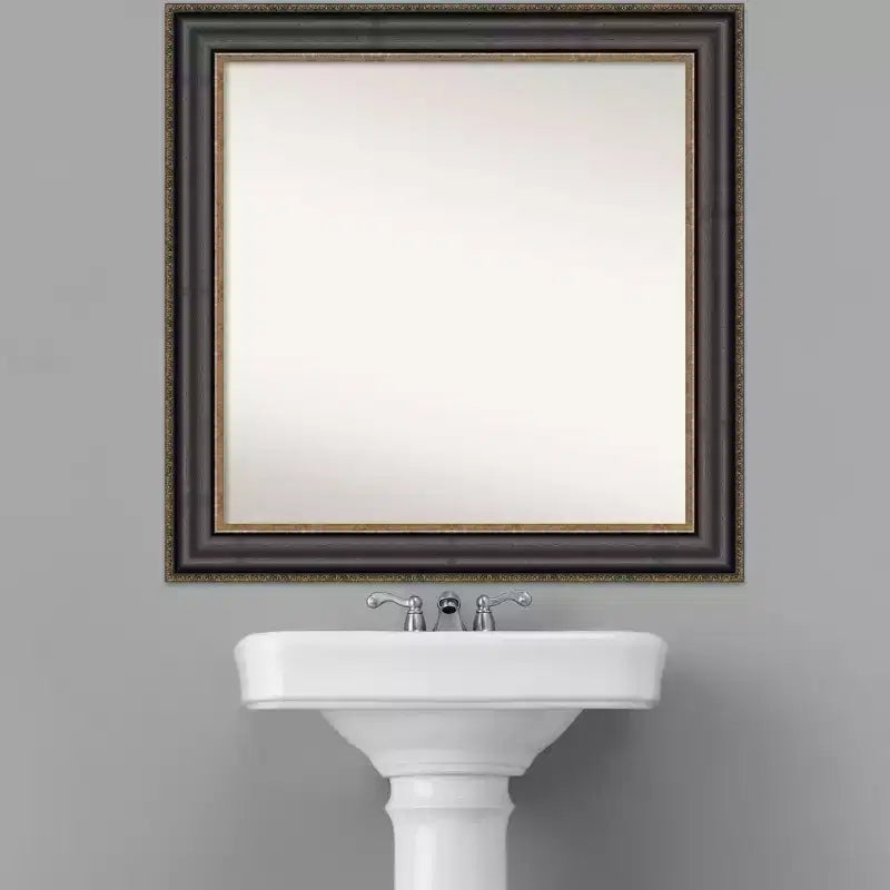 32" x 32" Non-Beveled Thomas Black Bronze Bathroom Wall Mirror - Amanti Art: Modern Square Polystyrene Frame, Includes Mount Hardware