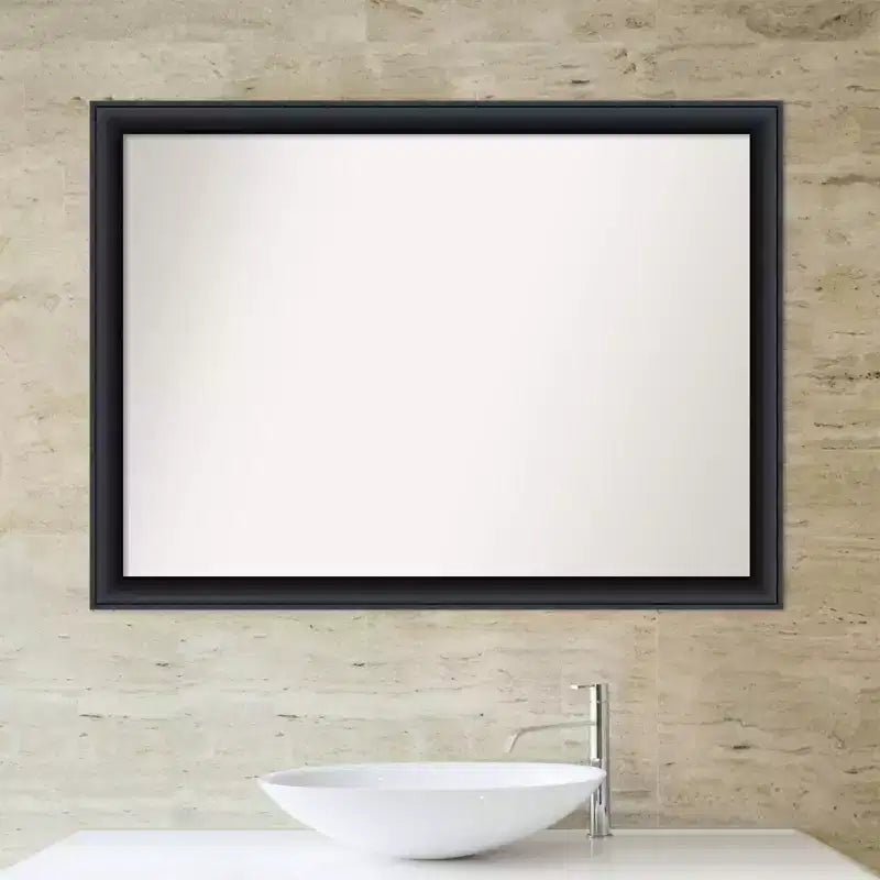 42" x 31" Non-Beveled Nero Wood Bathroom Wall Mirror Black - Amanti Art: Modern Rectangular, Wall Mount