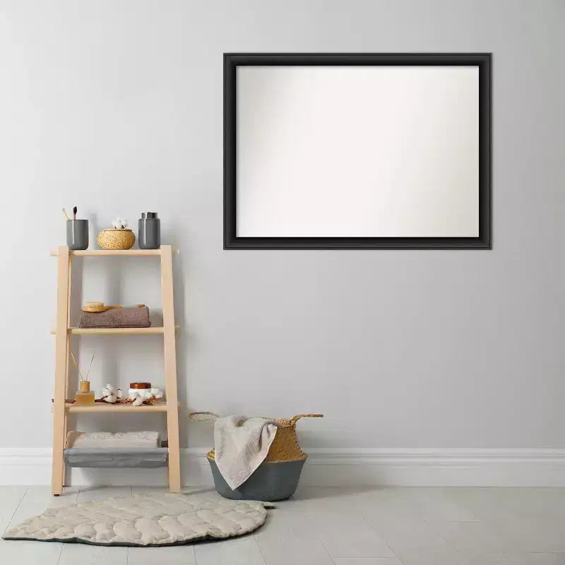 42" x 31" Non-Beveled Nero Wood Bathroom Wall Mirror Black - Amanti Art: Modern Rectangular, Wall Mount
