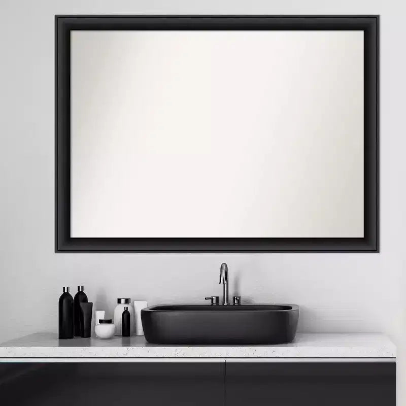42" x 31" Non-Beveled Nero Wood Bathroom Wall Mirror Black - Amanti Art: Modern Rectangular, Wall Mount