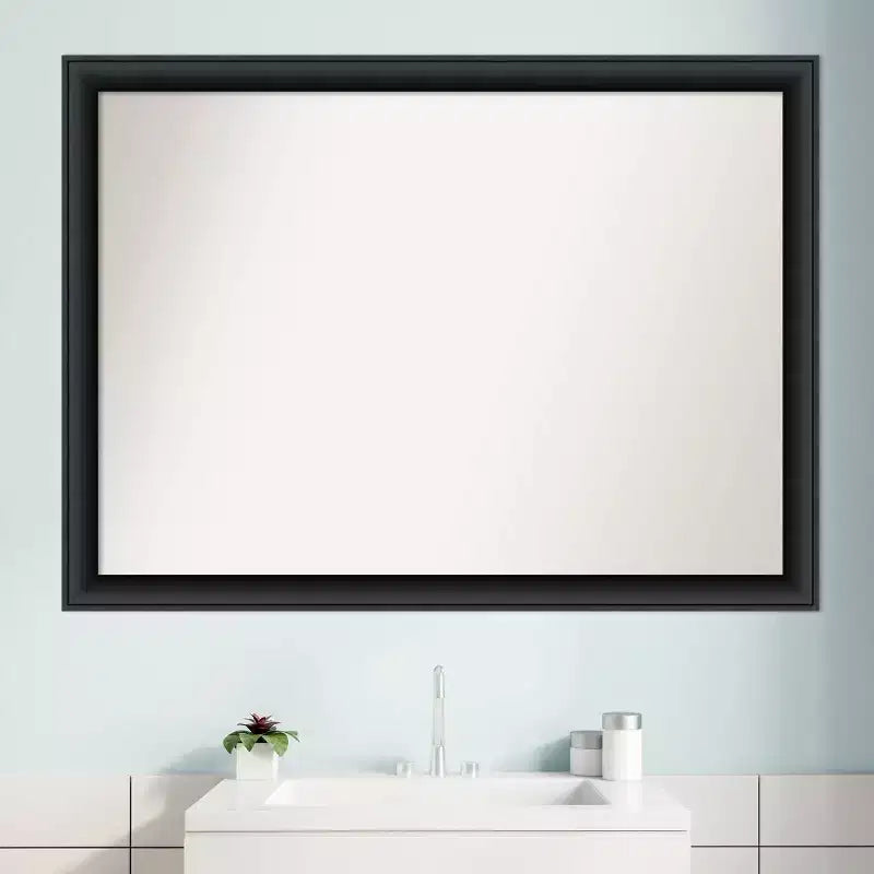 42" x 31" Non-Beveled Nero Wood Bathroom Wall Mirror Black - Amanti Art: Modern Rectangular, Wall Mount