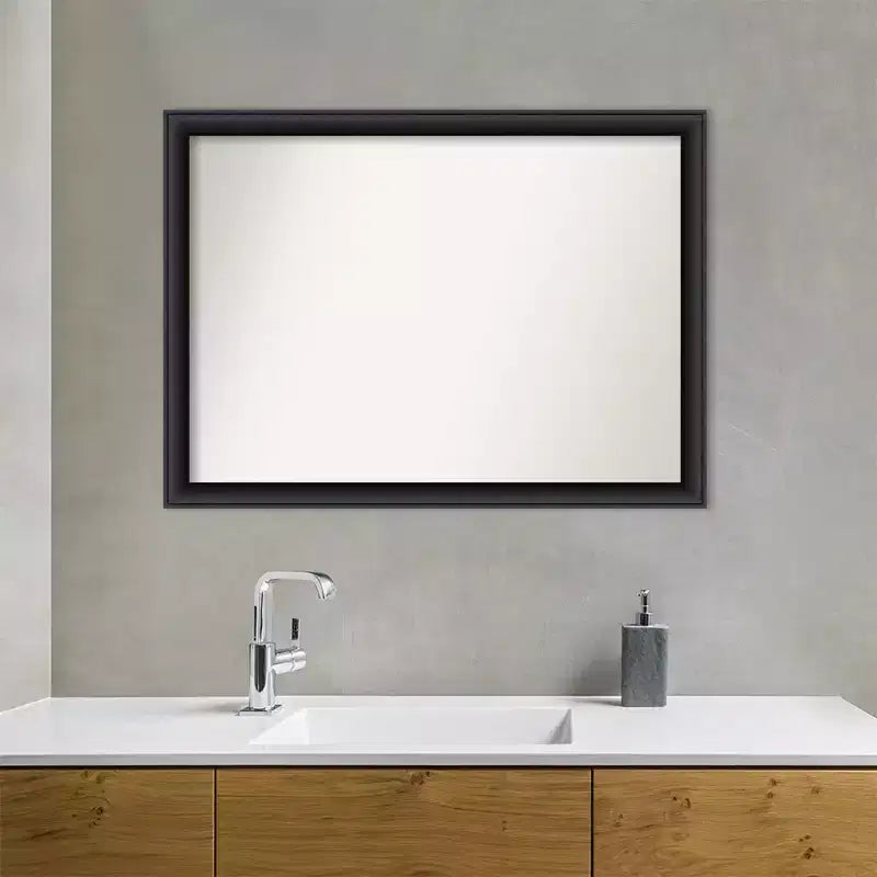 42" x 31" Non-Beveled Nero Wood Bathroom Wall Mirror Black - Amanti Art: Modern Rectangular, Wall Mount