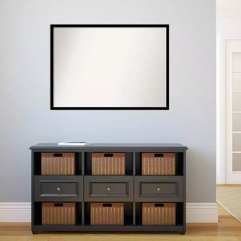 40" x 29" Non-Beveled Jet Black Wall Mirror - Amanti Art