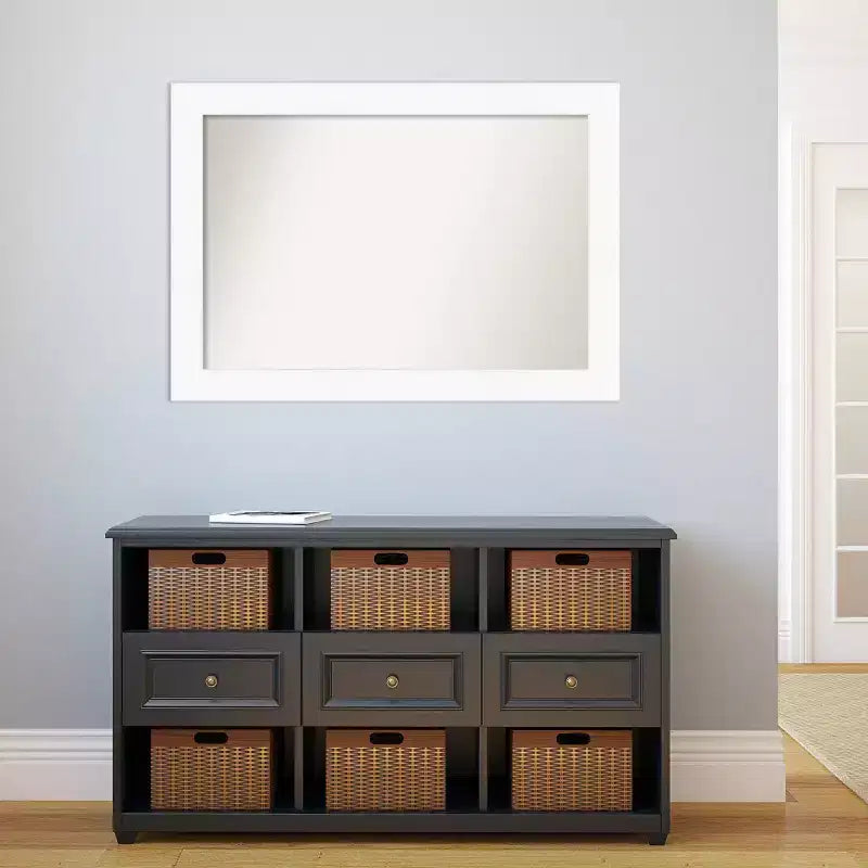 42" x 30" Non-Beveled Cabinet Bathroom Wall Mirror White - Amanti Art: Modern Polystyrene Framed, Includes Mounting Hardware