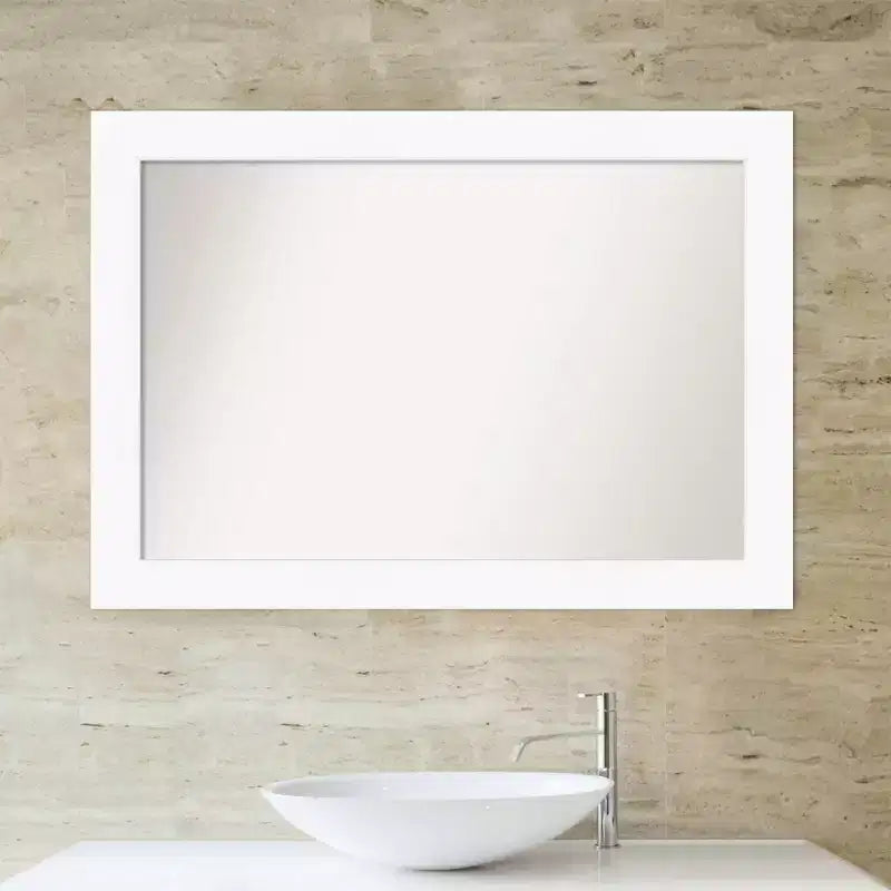 42" x 30" Non-Beveled Cabinet Bathroom Wall Mirror White - Amanti Art: Modern Polystyrene Framed, Includes Mounting Hardware