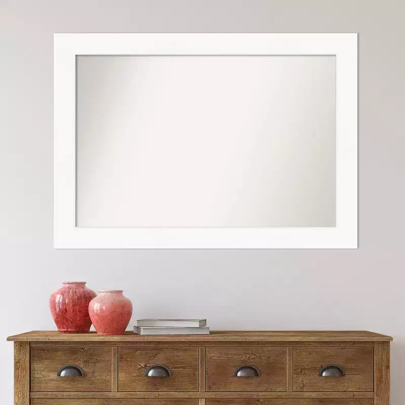 42" x 30" Non-Beveled Cabinet Bathroom Wall Mirror White - Amanti Art: Modern Polystyrene Framed, Includes Mounting Hardware