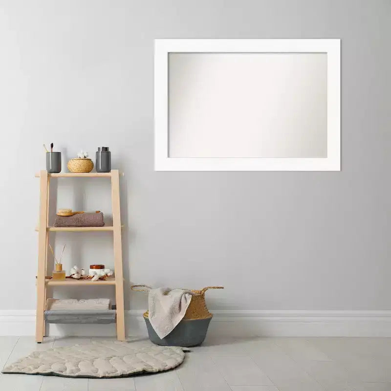 42" x 30" Non-Beveled Cabinet Bathroom Wall Mirror White - Amanti Art: Modern Polystyrene Framed, Includes Mounting Hardware