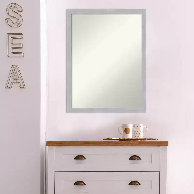 20" x 26" Non-Beveled Grace Brushed Nickel Narrow Wall Mirror - Amanti Art: Modern Rectangular Polystyrene Frame, Includes Mounting Hardware