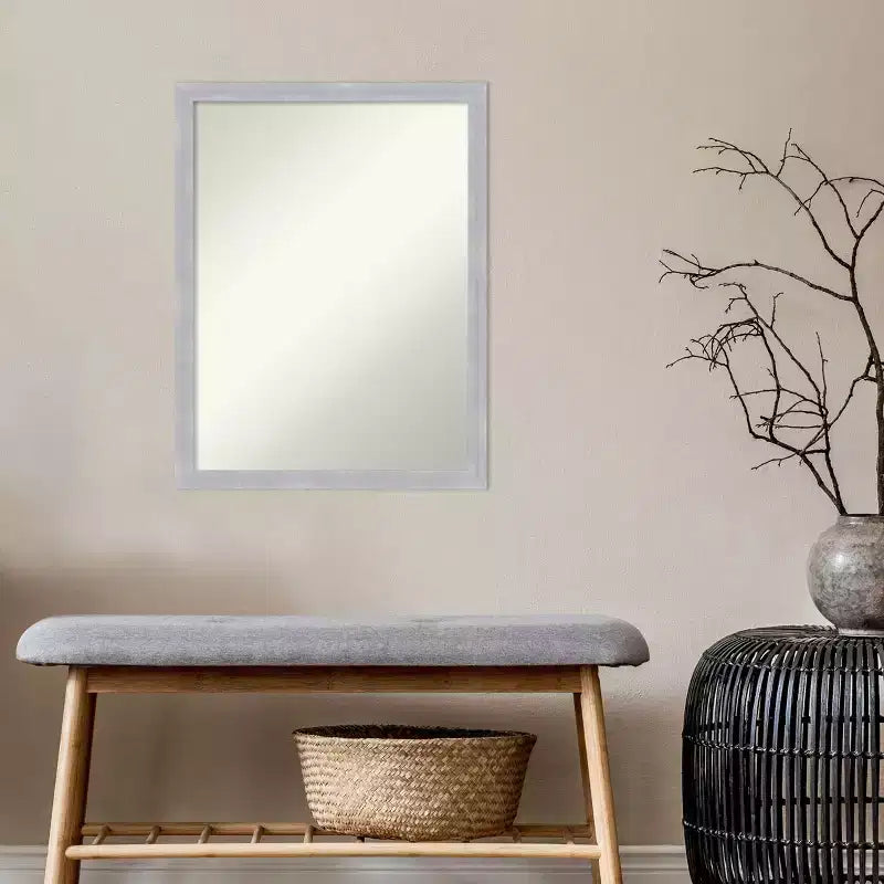 20" x 26" Non-Beveled Grace Brushed Nickel Narrow Wall Mirror - Amanti Art: Modern Rectangular Polystyrene Frame, Includes Mounting Hardware